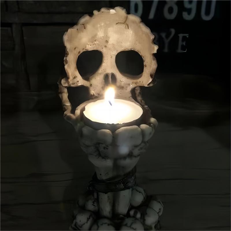 Wohndeko-Zubehör, Totenkopf-Kerzenhalter, Raumdekoration, Schreibtisch-Mittelstück, Kerzenständer, Halloween-Ornamente, Kunstharz, Bastelkram