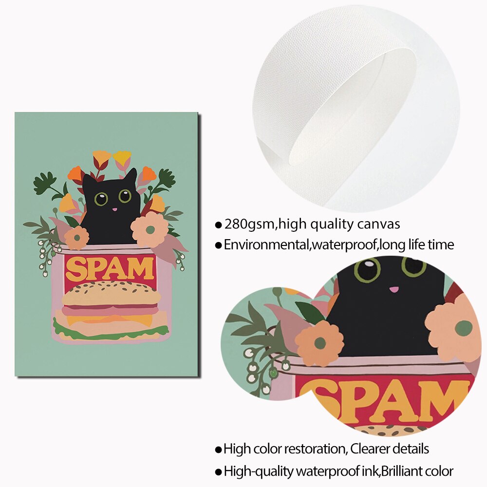 Koreanisches Essen Straße Kimchee Poster Druck Moderne schwarze Katze Picknick Küche Wand Kunst Leinwand Malerei Dekor Zuhause Ostern Kinderzimmer