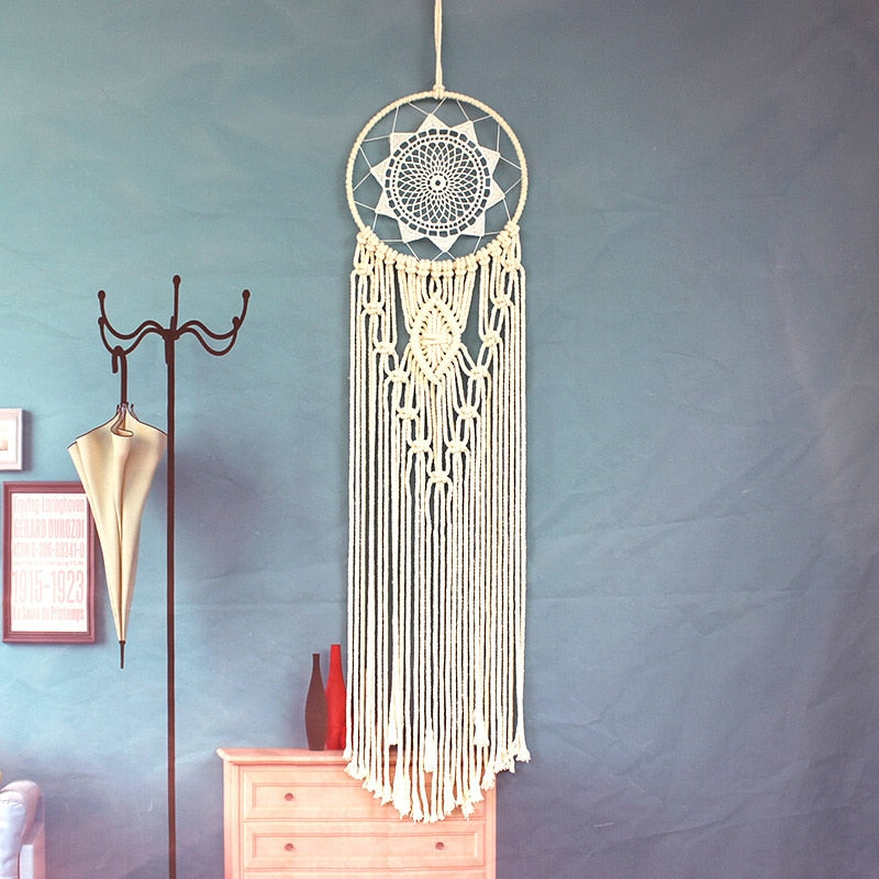 Makramee-Traumfänger, großer Wandbehang, Heimdekoration, Traumfänger, Baumwollseil, Quaste, gewebt, böhmische Wandbehang, Raumdekoration
