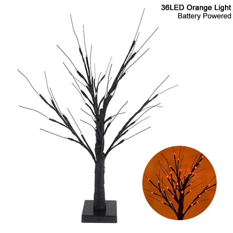 Lumière LED en forme de bouleau pour Halloween, ornements suspendus pour fête d'halloween, décorations d'arbre pour la maison, Table, cadeau pour enfants, lampe de noël