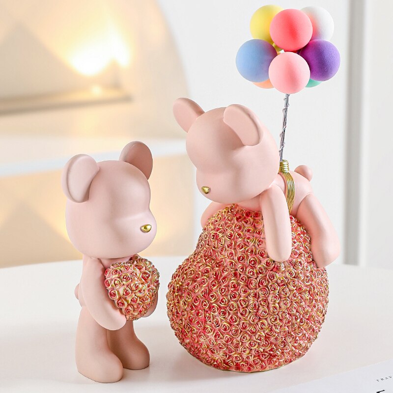 Moderne Stil Nordic Hause Kawaii Ballon Bär Figuren Harz Ornament Büro Schreibtisch Skulptur Zubehör Wohnzimmer Statue Dekor