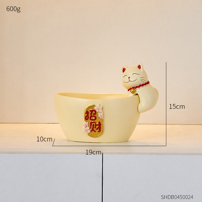 Moderne Heimdekoration, Glückskatzen-Tablett, kreative Raumdekoration, Maneki-Neko-Skulptur und Figuren, Innenkunst, Skulpturenhandwerk