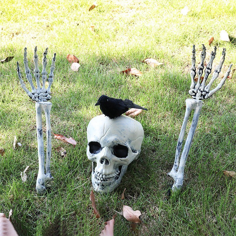Halloween-LED-Skelett-Pfahl-Dekoration, gruselige Skelette mit Lichtern, Groundbreaker, Hof, Friedhof, Dekoration, realistischer gruseliger Totenkopf