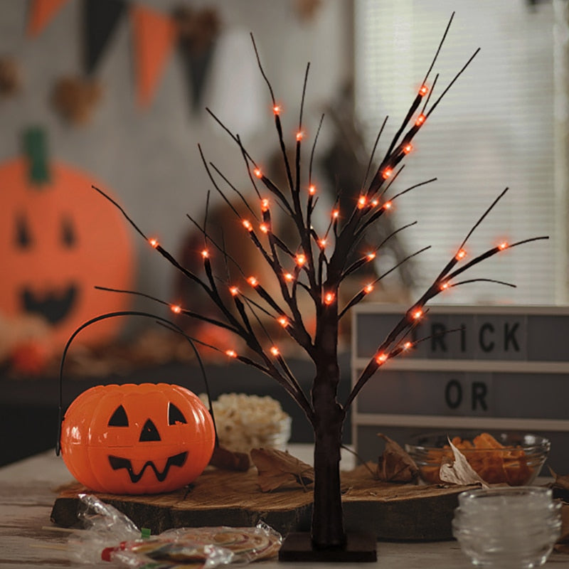 Lumière LED en forme de bouleau pour Halloween, ornements suspendus pour fête d'halloween, décorations d'arbre pour la maison, Table, cadeau pour enfants, lampe de noël