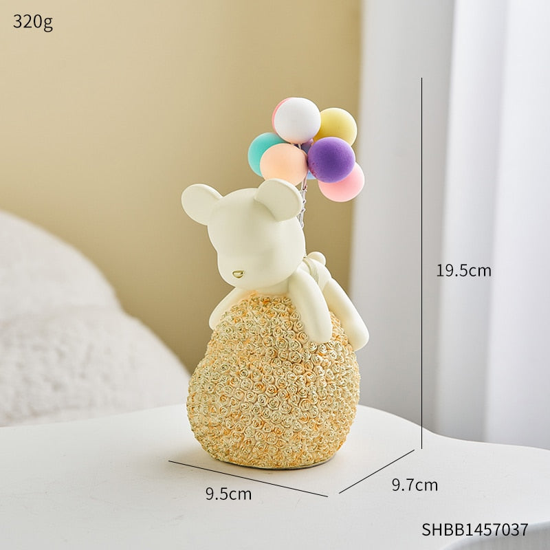 Moderne Stil Nordic Hause Kawaii Ballon Bär Figuren Harz Ornament Büro Schreibtisch Skulptur Zubehör Wohnzimmer Statue Dekor
