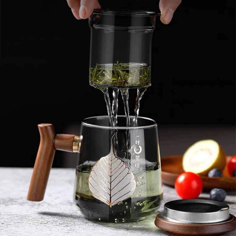 Hochwertiger, hitzebeständiger Glasbecher, Teewassertrennung, Teetasse, Kung-Fu-Teeset, Filter-Wasserbecher mit Deckel, Filter, Büro-Teetasse