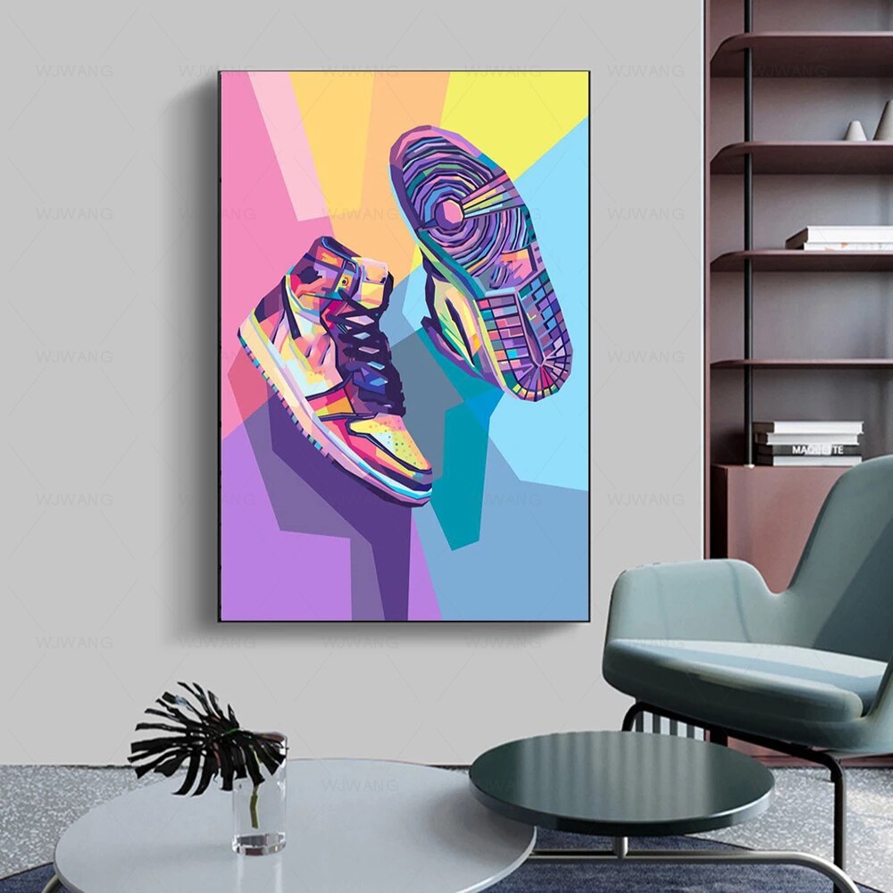 Straßen-Graffiti-Kunst, modische Turnschuhe, Poster, Leinwandgemälde und Drucke, moderne Wandkunst, Bilder für Wohnzimmer, Heimdekoration