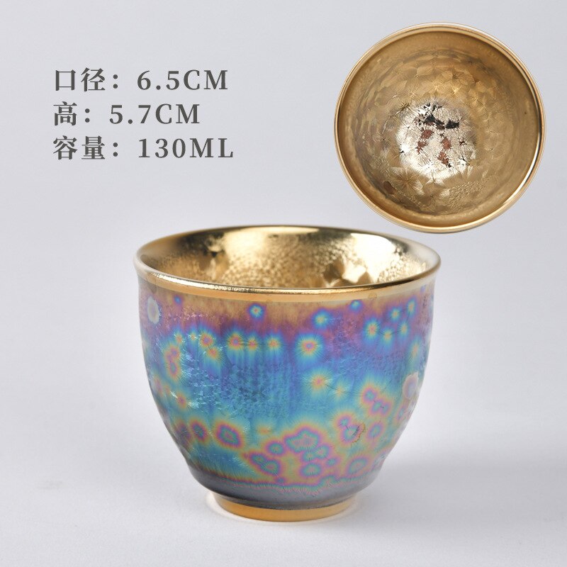Mehrfarbige vergoldete Teetasse, Keramik-Teetasse, Jianzhan, einzelne Teeschale, Ofentransmutation, Master-Tasse, chinesisches exquisites Tee-Set