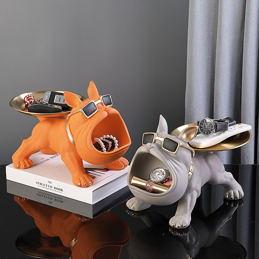 Hundestatue aus Kunstharz, Wohnzimmer-Dekoration, Hundeskulptur, Tischtablett, Ornamente, französische Bulldogge, Figur für Zuhause, Inneneinrichtung, Schreibtischdekoration