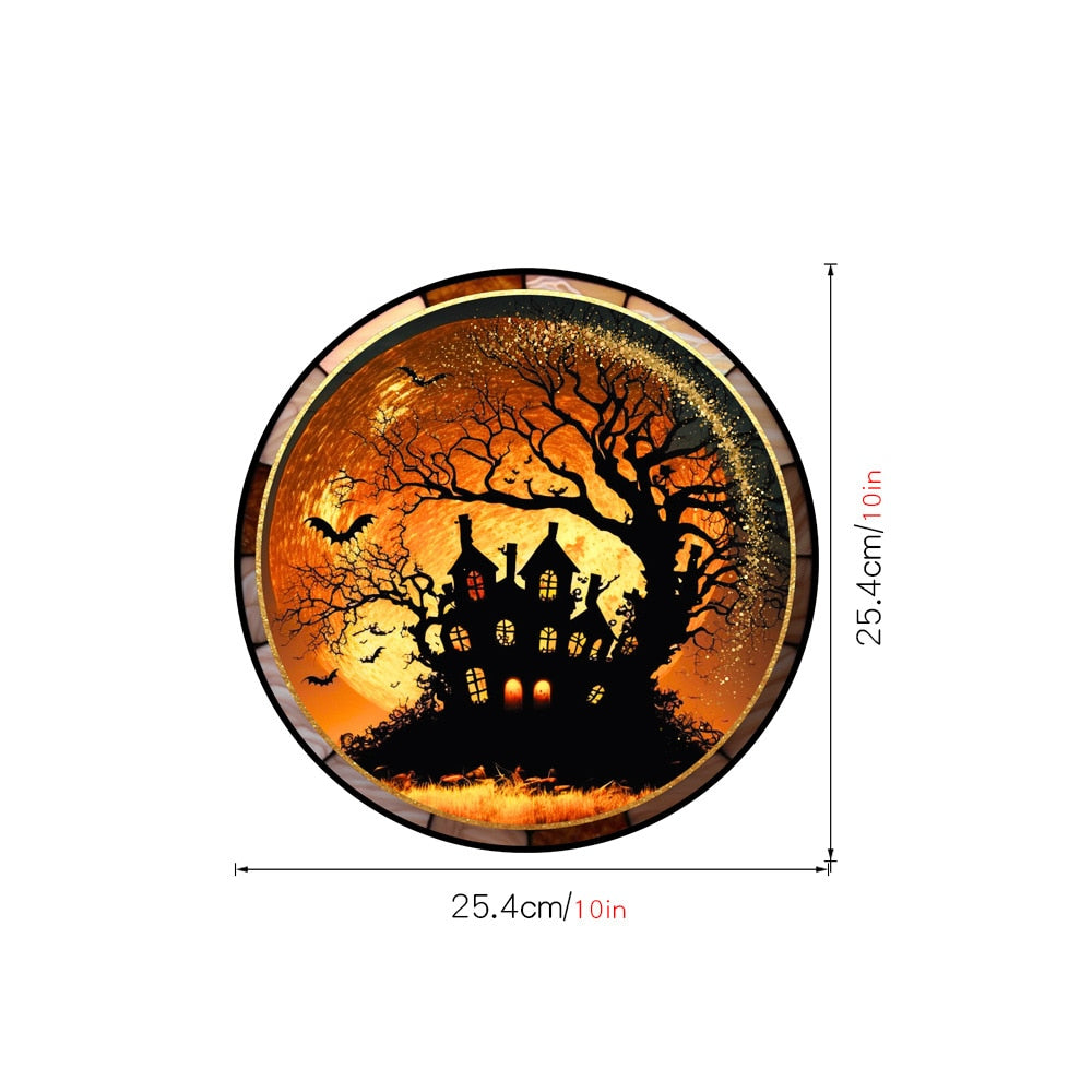 Halloween-Aufkleber, bunt, Horror-Schloss, Katze, statische PVC-Fensterglas-Aufkleber, kleberfrei, dekorative Folie, Party-Heimdekoration
