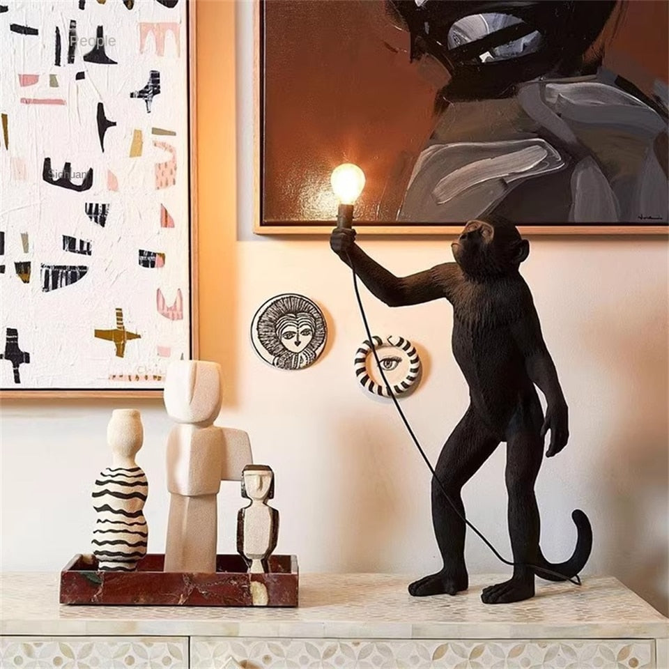 حديثة LED Art Monkey Floor Light Lead Lead Lade Lead for Living Parlor Room Room Lights Lights Home Interior Decor