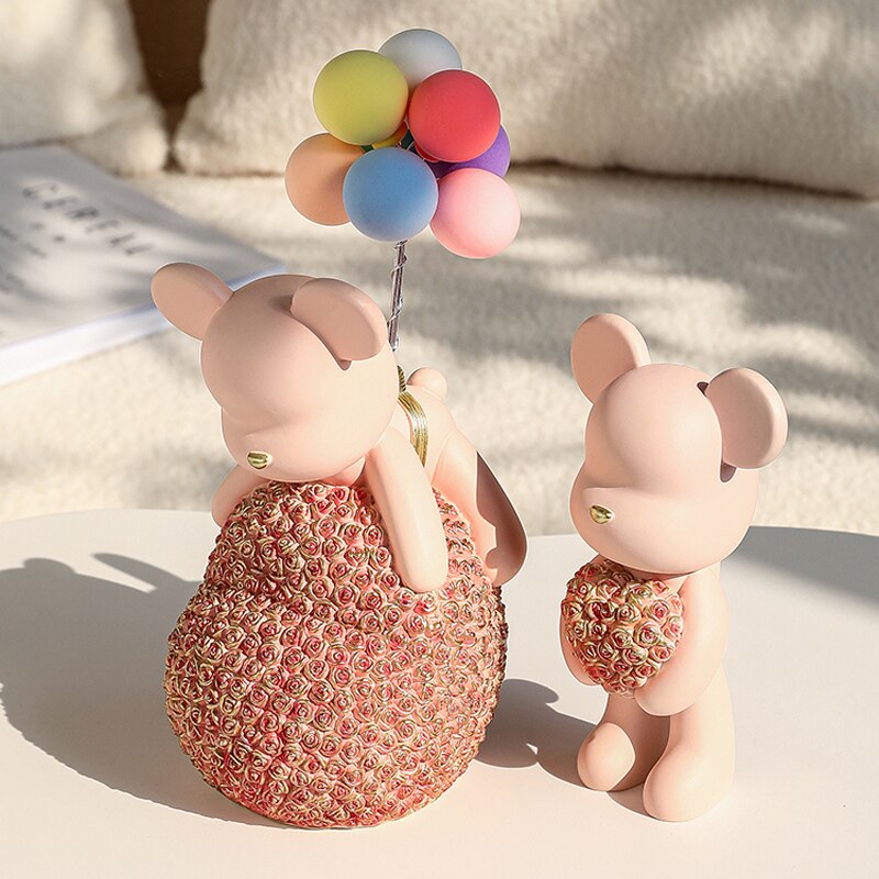 Moderne Stil Nordic Hause Kawaii Ballon Bär Figuren Harz Ornament Büro Schreibtisch Skulptur Zubehör Wohnzimmer Statue Dekor
