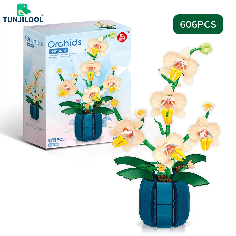 Orchid Building Blocks Flowers Bouquet Flower Blocks Bonsai Plant Mode