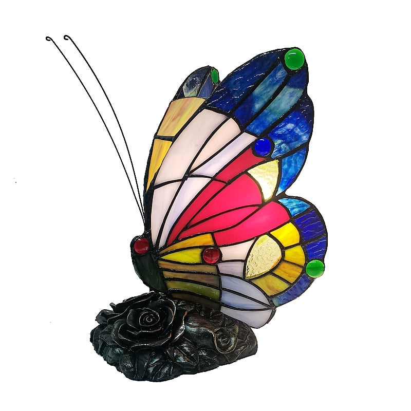 Neue amerikanische Schmetterlings-Nachttischlampe im Tiffany-Stil, Schlafzimmer, Nachttisch, Fütterungsbar, Ambiente, Buntglas-Lampendekoration