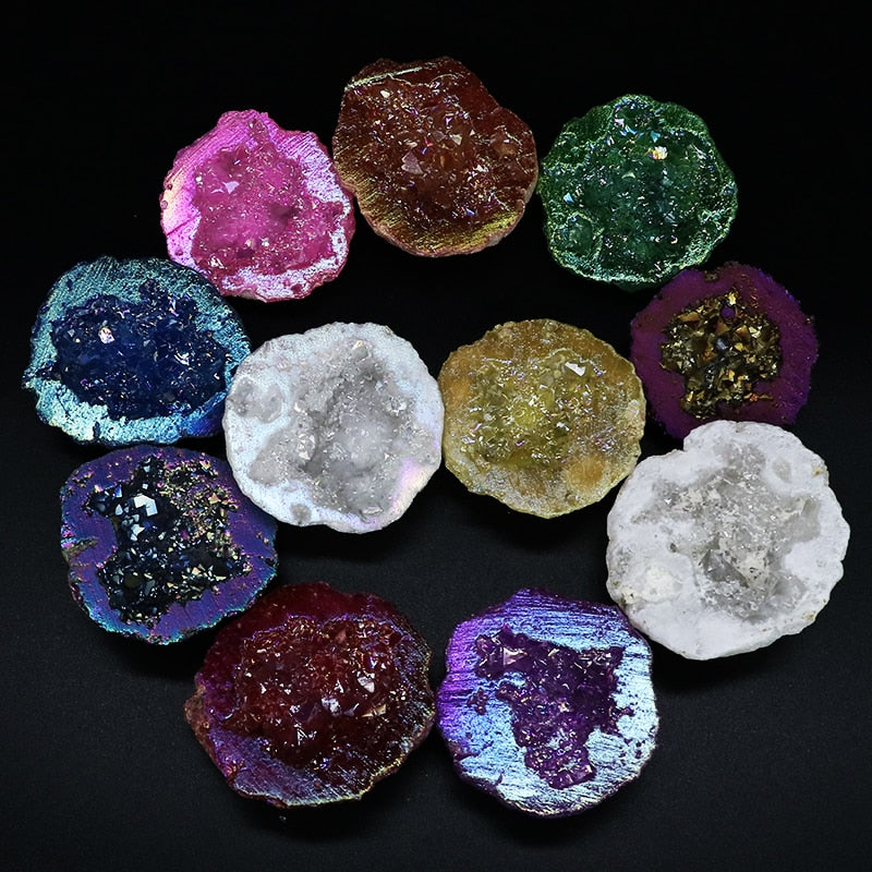 Natürlicher Achat, galvanisiert, bunt, Füllhorn, Reiki-Heilung, roher Kristall, Geode, Probe, Raumdekoration, Mineral, Heimdekoration