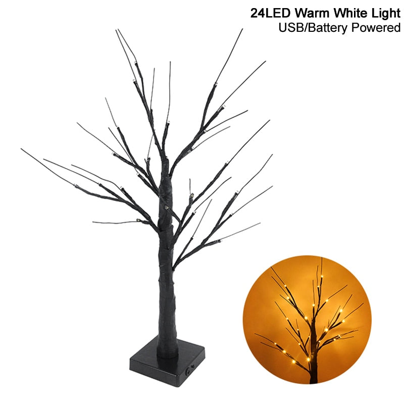 Lumière LED en forme de bouleau pour Halloween, ornements suspendus pour fête d'halloween, décorations d'arbre pour la maison, Table, cadeau pour enfants, lampe de noël