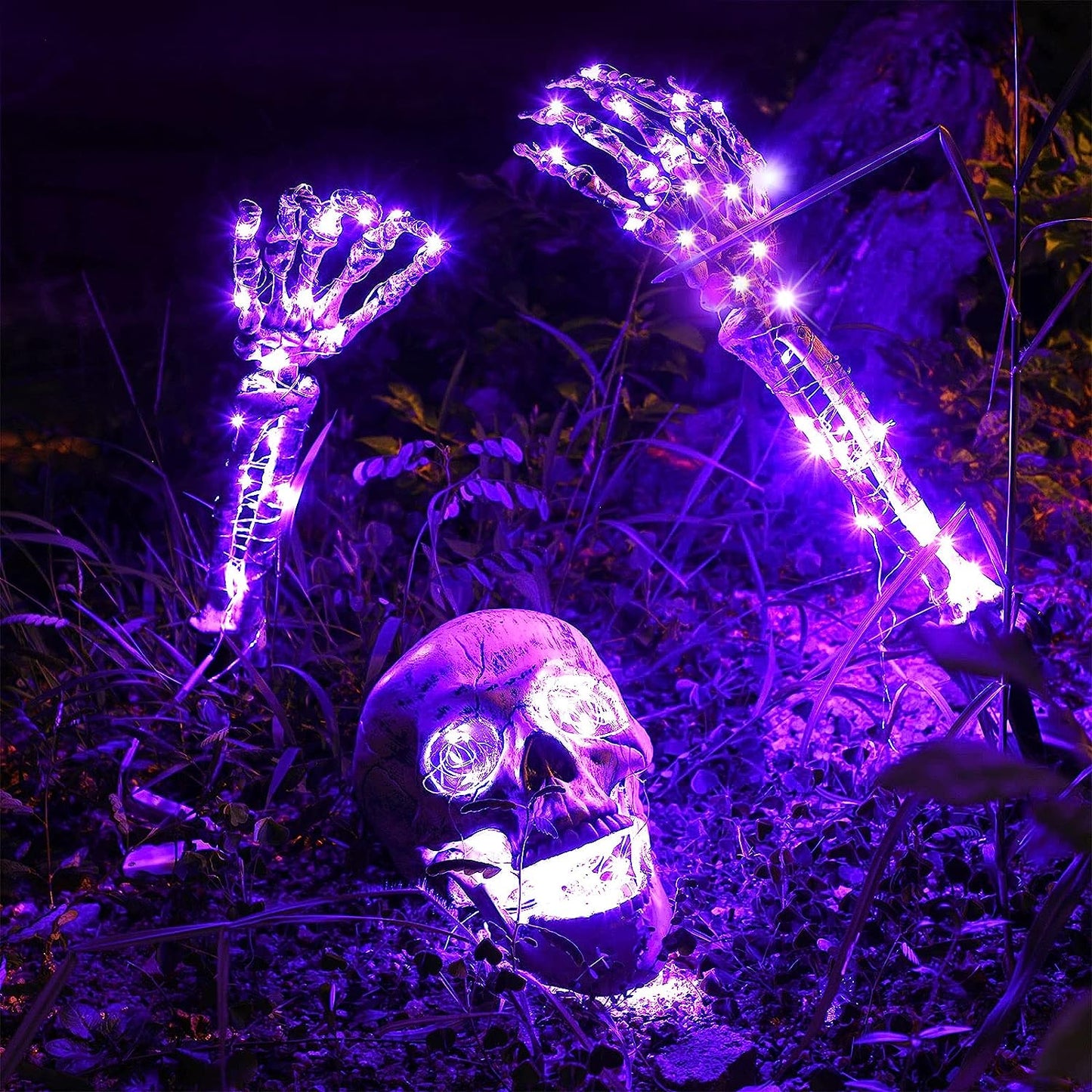Halloween-LED-Skelett-Pfahl-Dekoration, gruselige Skelette mit Lichtern, Groundbreaker, Hof, Friedhof, Dekoration, realistischer gruseliger Totenkopf