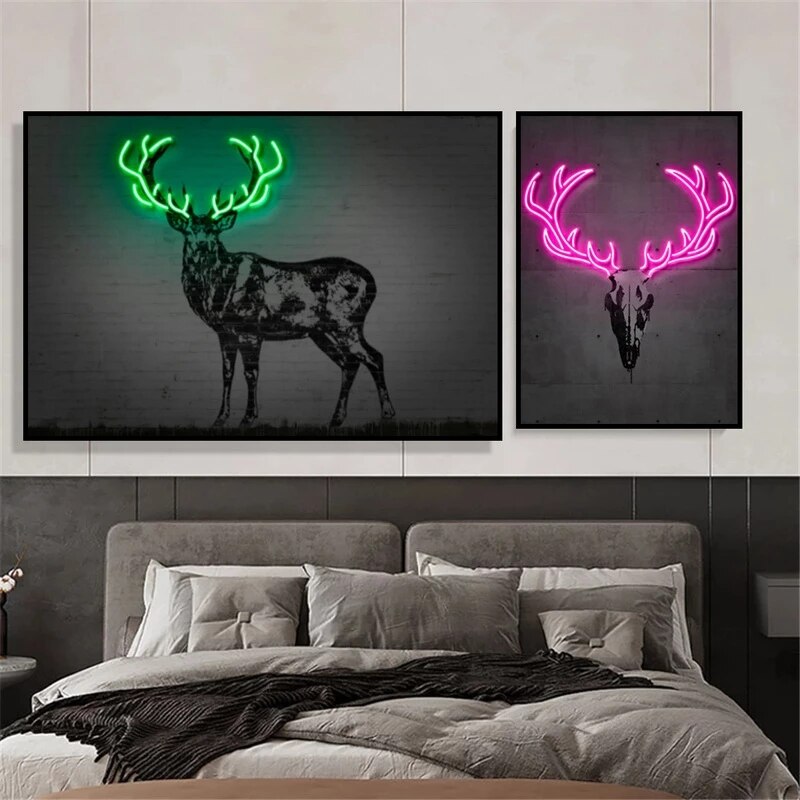 Neon Wandkunst Dekoration Malerei Ballon Hund Zebra Bull Hirsch Leinwand Malerei Tier Graffiti Poster für Bar Kinderzimmer Zimmer Dekor