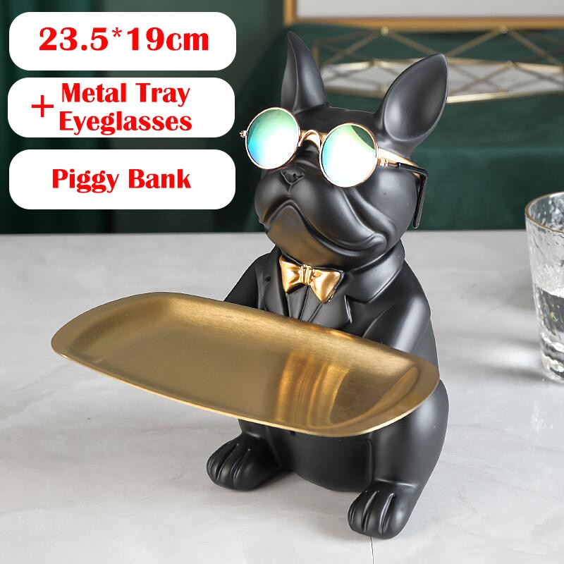 Hundestatue aus Kunstharz, Wohnzimmer-Dekoration, Hundeskulptur, Tischtablett, Ornamente, französische Bulldogge, Figur für Zuhause, Inneneinrichtung, Schreibtischdekoration