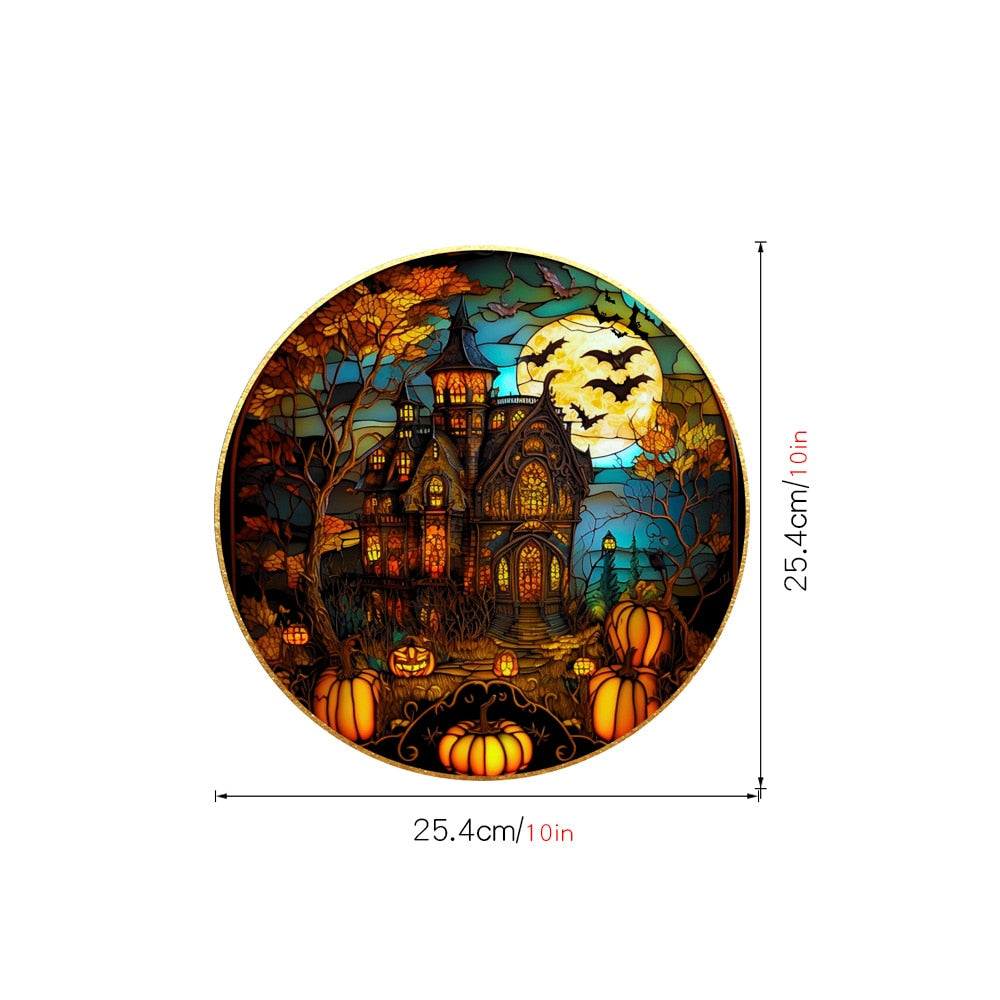 Halloween-Aufkleber, bunt, Horror-Schloss, Katze, statische PVC-Fensterglas-Aufkleber, kleberfrei, dekorative Folie, Party-Heimdekoration