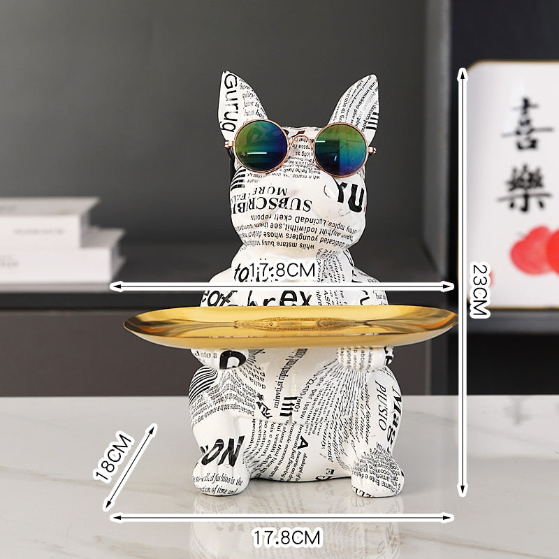 Hundestatue aus Kunstharz, Wohnzimmer-Dekoration, Hundeskulptur, Tischtablett, Ornamente, französische Bulldogge, Figur für Zuhause, Inneneinrichtung, Schreibtischdekoration
