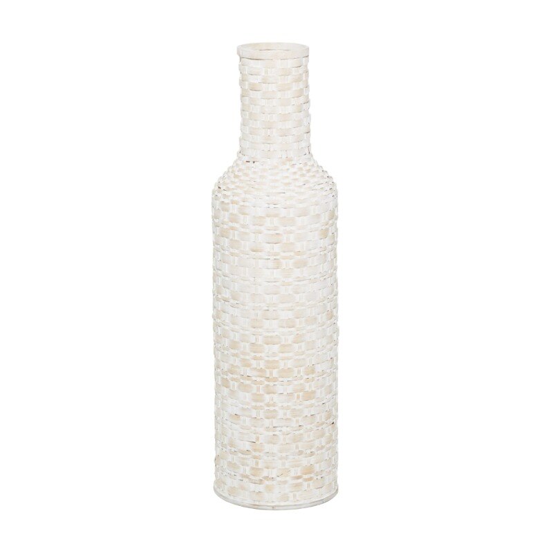 KAZHAN Weiße böhmische Metallvase mit Distressed-Webmuster, 9" x 9" x 30"MusterWohnzimmerdekorationsvase