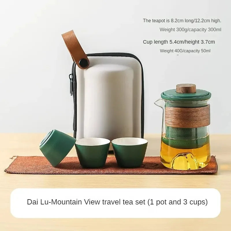 Glass Travel Tea Set, One Person Single Simple Outdoor Lazy Tea.