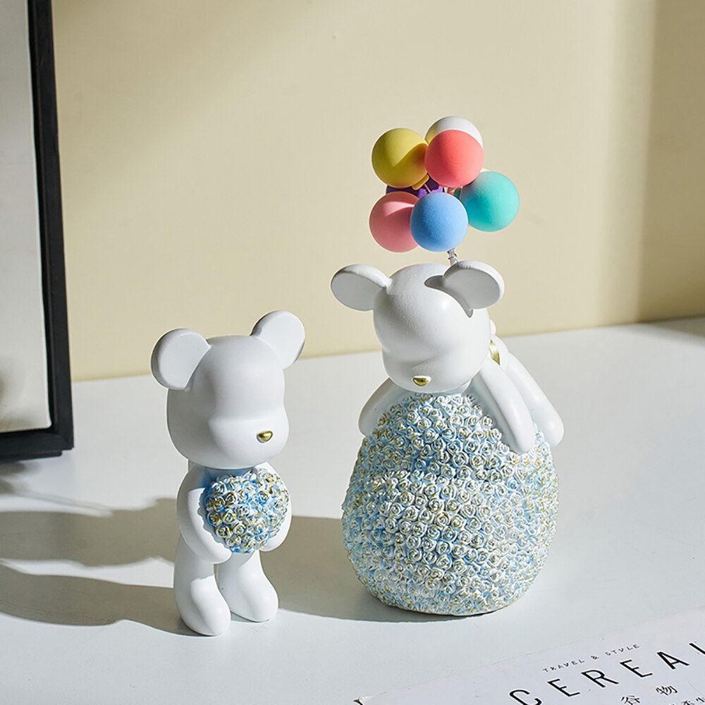 Moderne Stil Nordic Hause Kawaii Ballon Bär Figuren Harz Ornament Büro Schreibtisch Skulptur Zubehör Wohnzimmer Statue Dekor