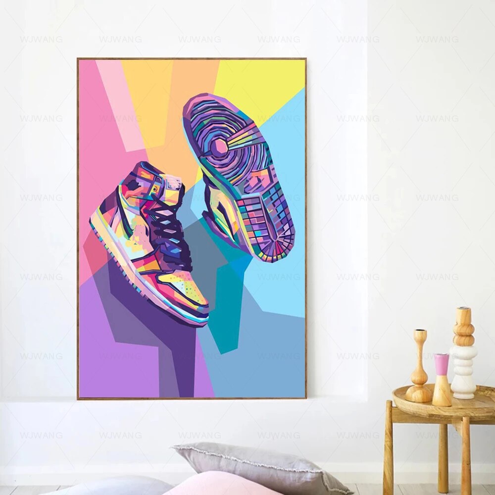 Straßen-Graffiti-Kunst, modische Turnschuhe, Poster, Leinwandgemälde und Drucke, moderne Wandkunst, Bilder für Wohnzimmer, Heimdekoration