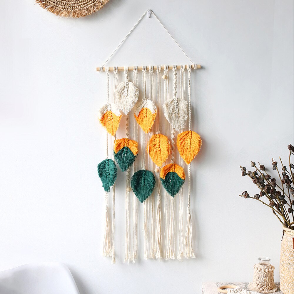 Makramee DIY Feder Blätter Tapisserie Material Tasche Komplettes Zubehör Set Kreative Zimmer Wandbehang Böhmische Dekoration
