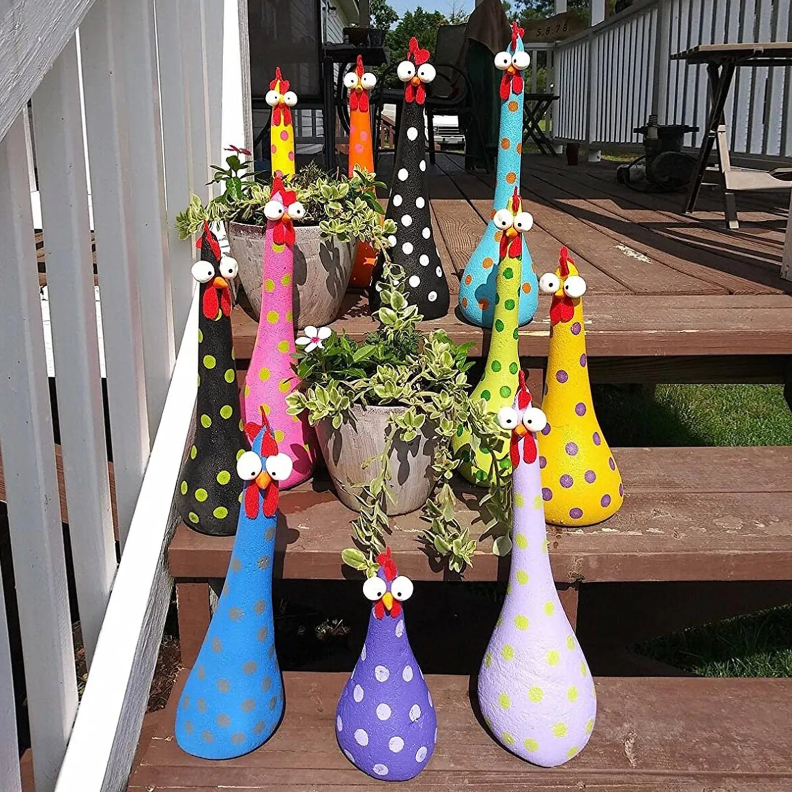 MOONBIFFY Resin Long Neck Chicken Ornaments For Garden Courtyard.