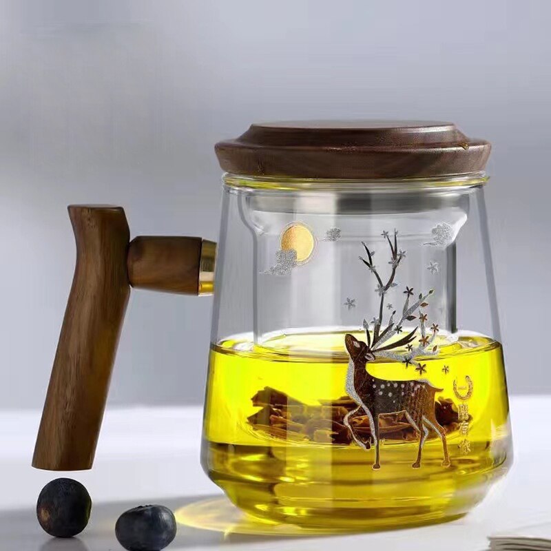 Hochwertiger, hitzebeständiger Glasbecher, Teewassertrennung, Teetasse, Kung-Fu-Teeset, Filter-Wasserbecher mit Deckel, Filter, Büro-Teetasse