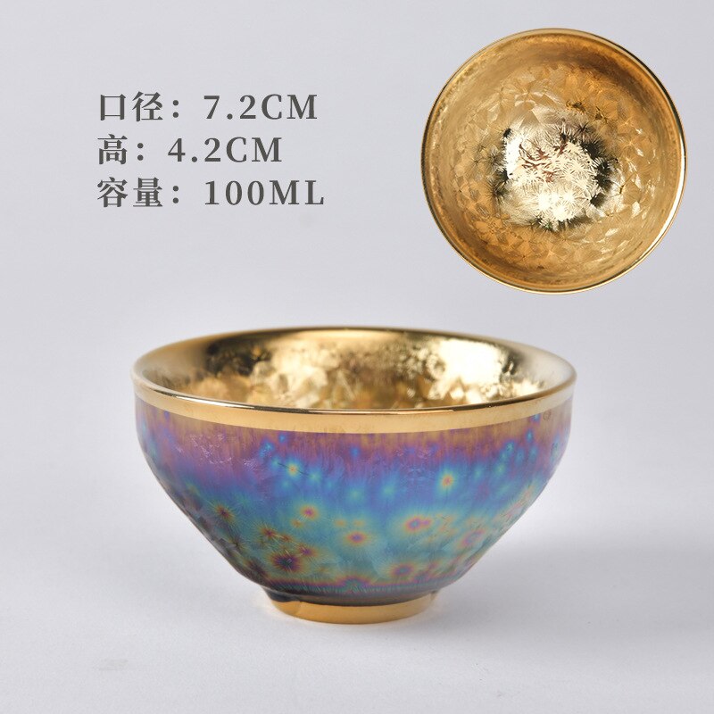 Mehrfarbige vergoldete Teetasse, Keramik-Teetasse, Jianzhan, einzelne Teeschale, Ofentransmutation, Master-Tasse, chinesisches exquisites Tee-Set