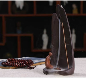 Minimalist Ceramic Waterfall backflow Incense Burner| Modern SPIRITUAL Cloudy Mountain Cliff Backflow Incense Burner | Cone Incense Burner - ACACUSS
