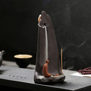 Minimalist Ceramic Waterfall backflow Incense Burner| Modern SPIRITUAL Cloudy Mountain Cliff Backflow Incense Burner | Cone Incense Burner - ACACUSS
