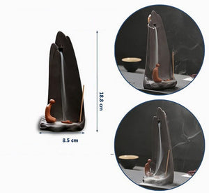 Minimalist Ceramic Waterfall backflow Incense Burner| Modern SPIRITUAL Cloudy Mountain Cliff Backflow Incense Burner | Cone Incense Burner - ACACUSS