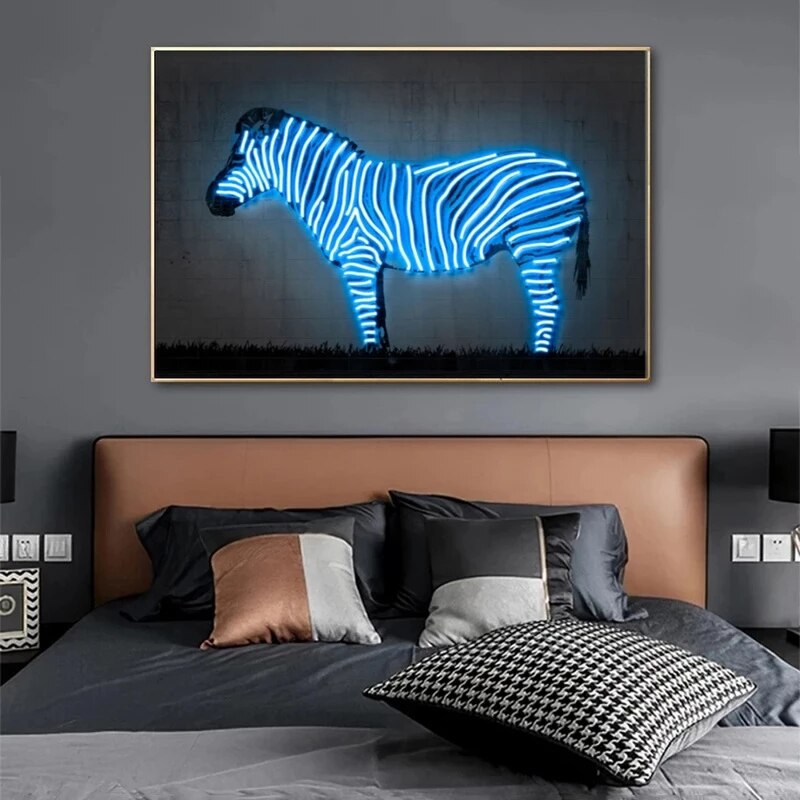 Neon Wandkunst Dekoration Malerei Ballon Hund Zebra Bull Hirsch Leinwand Malerei Tier Graffiti Poster für Bar Kinderzimmer Zimmer Dekor