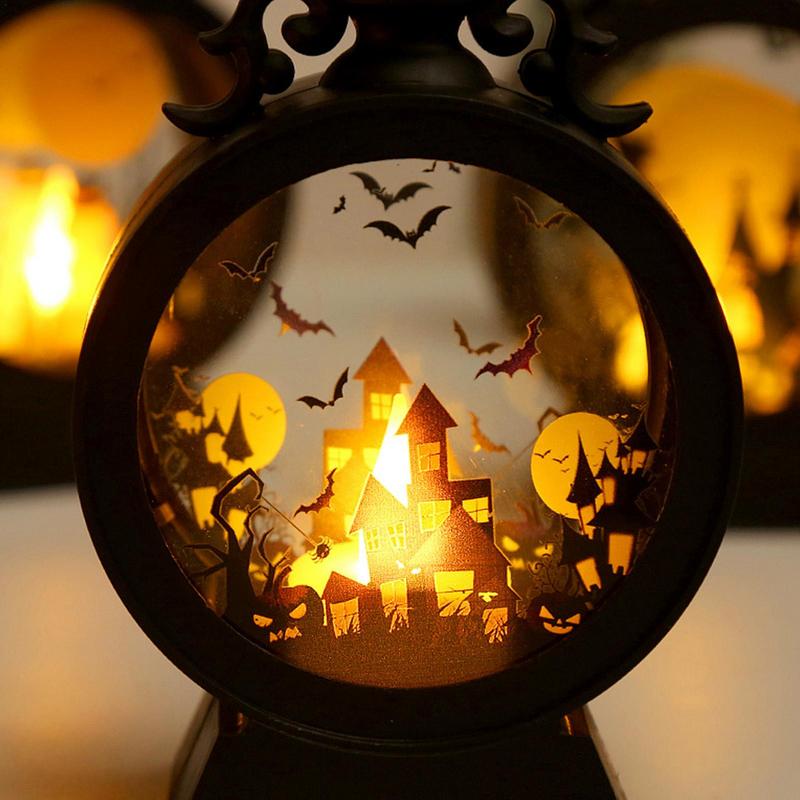 Halloween-Hexe-Kürbis-Laterne, tragbare LED-Vintage-Schlosslaterne für Tischdekoration, Fenster, Wände, Dekoration