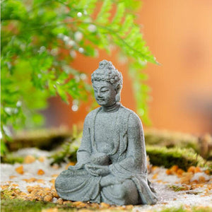 Sandstone Sitting Buddha Statue Sculpture for Cabinet Home Tabletop Backyard Decor acacuss
