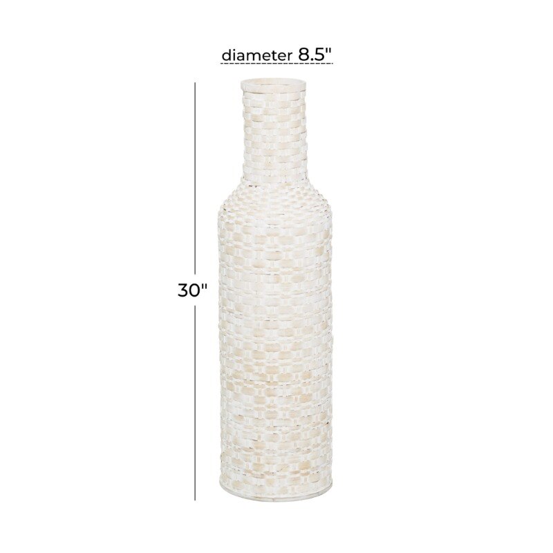 KAZHAN Weiße böhmische Metallvase mit Distressed-Webmuster, 9" x 9" x 30"MusterWohnzimmerdekorationsvase