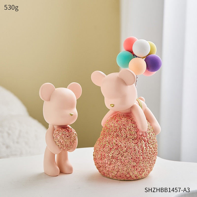 Moderne Stil Nordic Hause Kawaii Ballon Bär Figuren Harz Ornament Büro Schreibtisch Skulptur Zubehör Wohnzimmer Statue Dekor