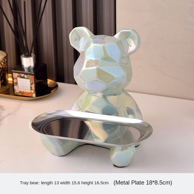 Geometrisch geformter Keramik-Galvanik-Statue-Bär mit Sparschwein-Tablett, Süßigkeiten, Kosmetik-Aufbewahrungsbox, Ausstellungsregal-Dekoration.