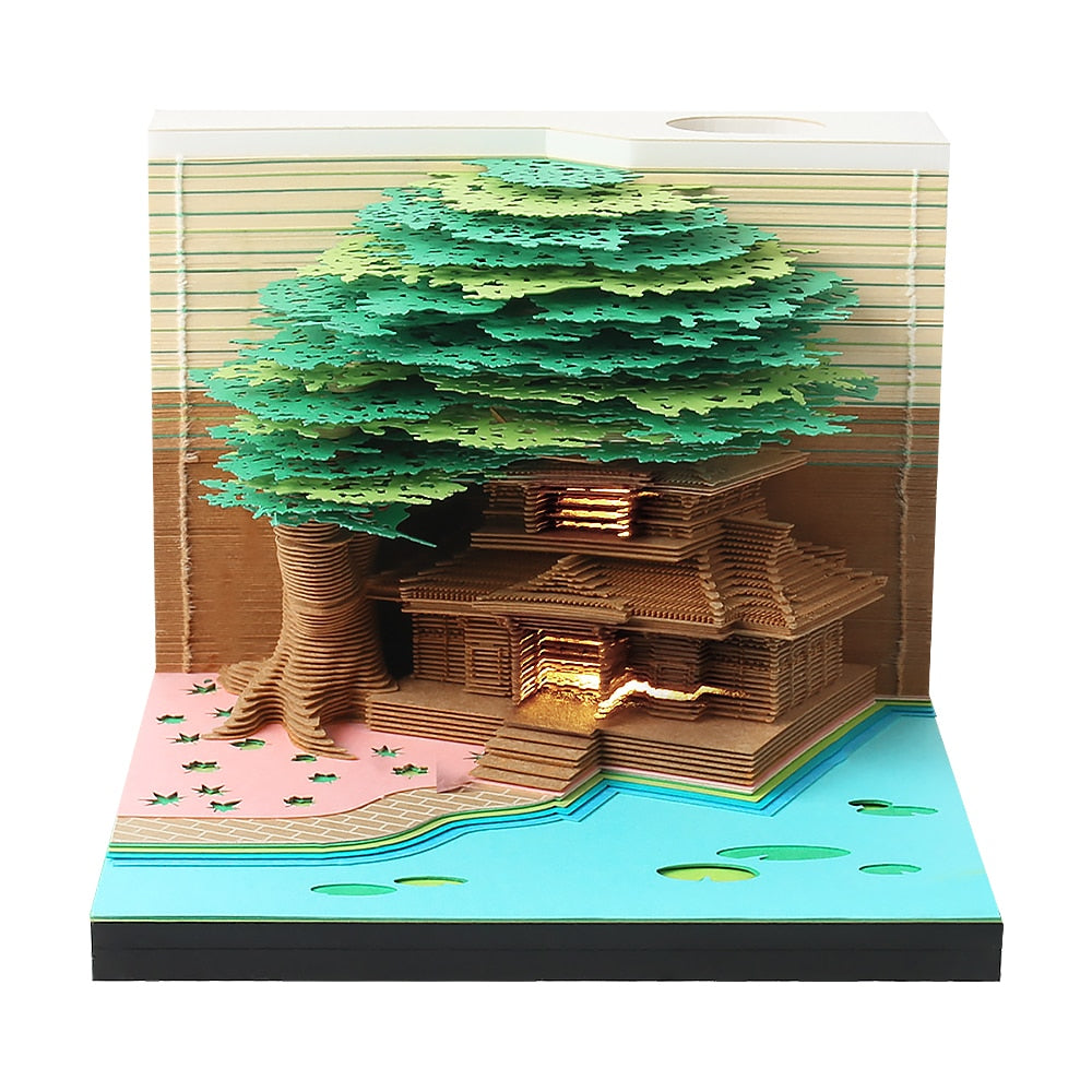 Omoshiroi Block 3D Notizblock 2024 Kalender Niedlicher Pilz Ornament Led Notizblock Bürokalender Desktop-Dekoration Geburtstagsgeschenk
