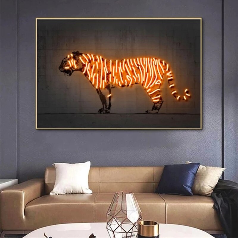 Neon Wandkunst Dekoration Malerei Ballon Hund Zebra Bull Hirsch Leinwand Malerei Tier Graffiti Poster für Bar Kinderzimmer Zimmer Dekor