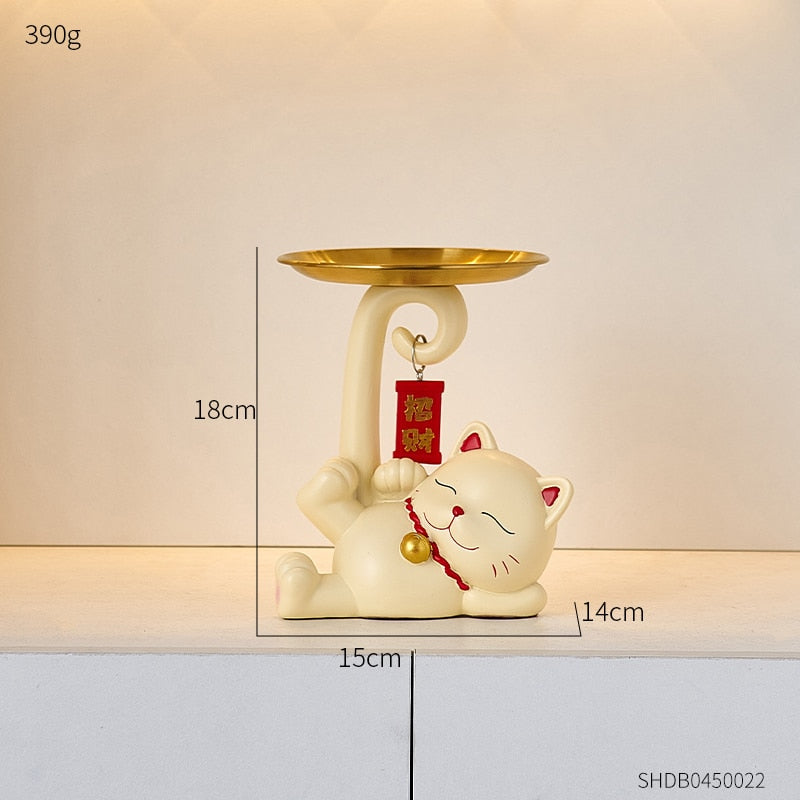 Moderne Heimdekoration, Glückskatzen-Tablett, kreative Raumdekoration, Maneki-Neko-Skulptur und Figuren, Innenkunst, Skulpturenhandwerk