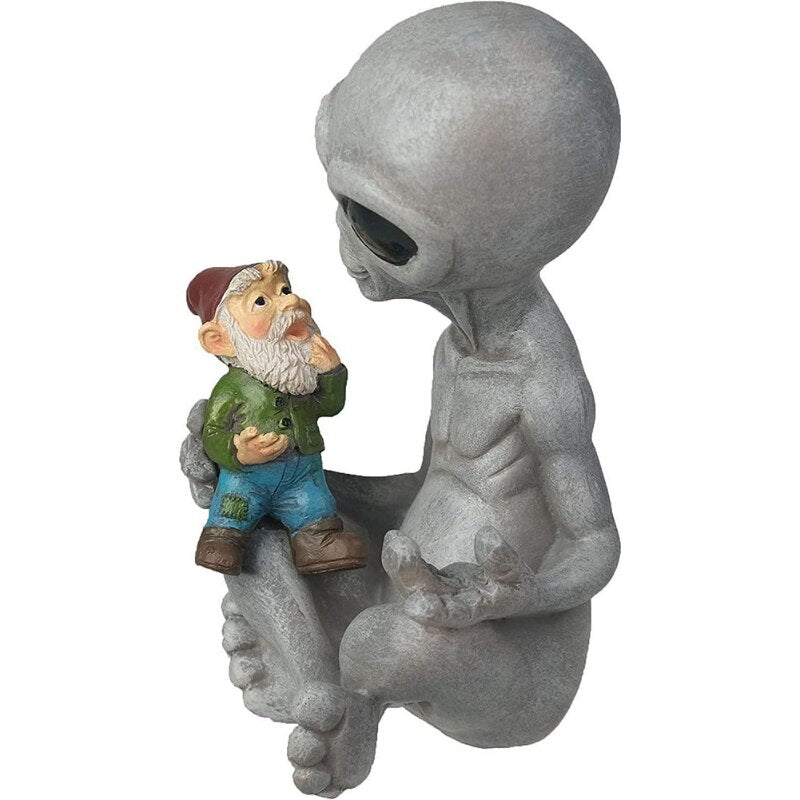 Étrange Alien tenant nain jurassique jardin elfe décoration Figurines pièces Art créatif Design cour décor jardin Statues