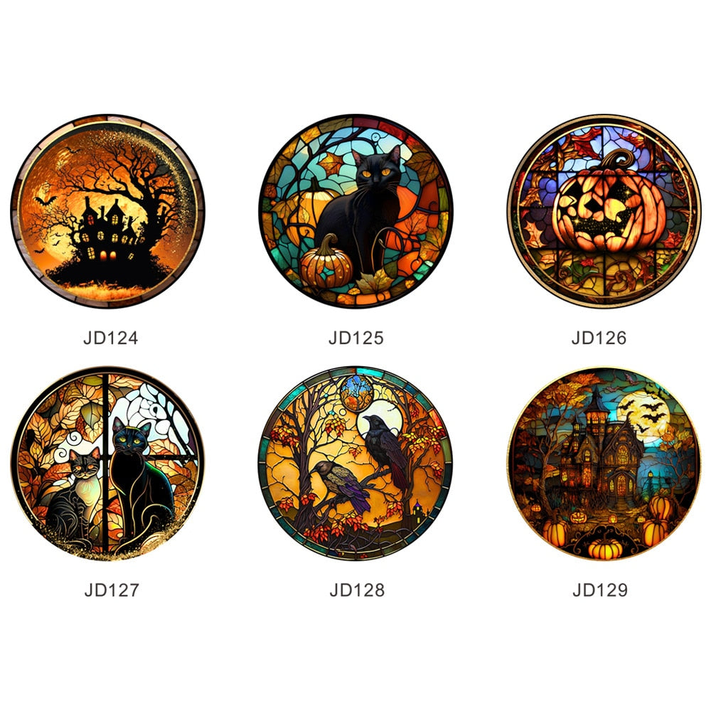 Halloween-Aufkleber, bunt, Horror-Schloss, Katze, statische PVC-Fensterglas-Aufkleber, kleberfrei, dekorative Folie, Party-Heimdekoration
