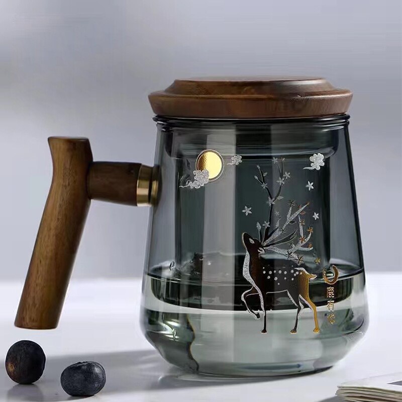 Hochwertiger, hitzebeständiger Glasbecher, Teewassertrennung, Teetasse, Kung-Fu-Teeset, Filter-Wasserbecher mit Deckel, Filter, Büro-Teetasse