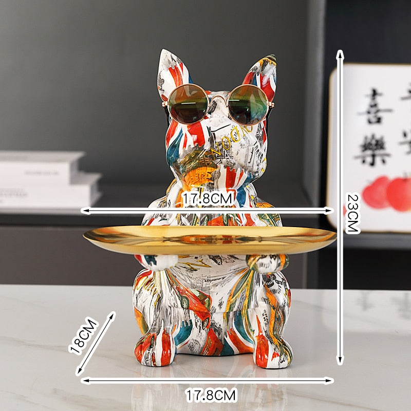 Hundestatue aus Kunstharz, Wohnzimmer-Dekoration, Hundeskulptur, Tischtablett, Ornamente, französische Bulldogge, Figur für Zuhause, Inneneinrichtung, Schreibtischdekoration