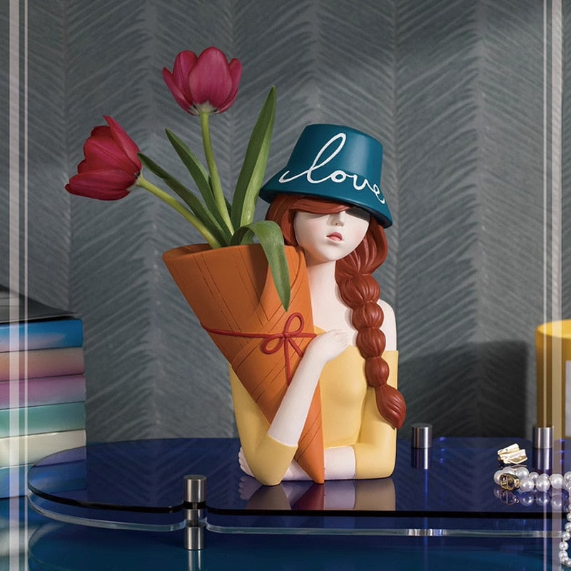 Mädchenstatuen für Zuhause, Vasen-Tischdekoration, Bürodekoration, Figuren für TV-Schränke, Blumenarrangements, Blumenaccessoires